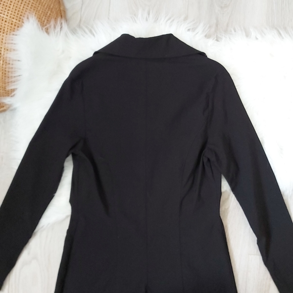 Lucent Black Long Trench Coat Jacket - Picture 3 of 11